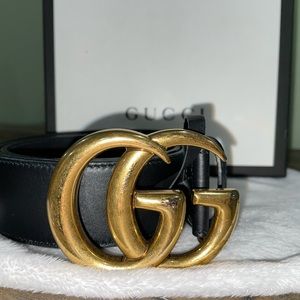 Leather belt with Double G buckle